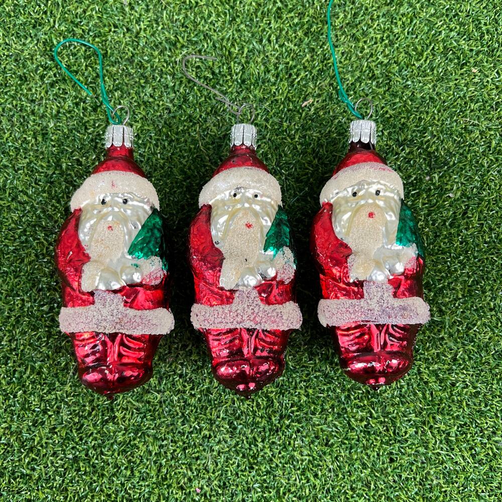 Vintage Lot Red Coat Santa Holding Tree Figural Glass Christmas Ornament